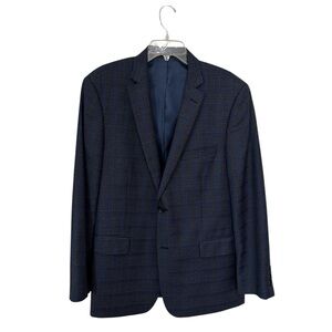 Mantoni Men's Blue and Gray Windowpane Checkered Blazer Super Fine Wool